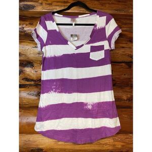 Rue 21 Purple &‎ White Tie Dye V-Neck Short Sleeve Shirt Size XL NWT